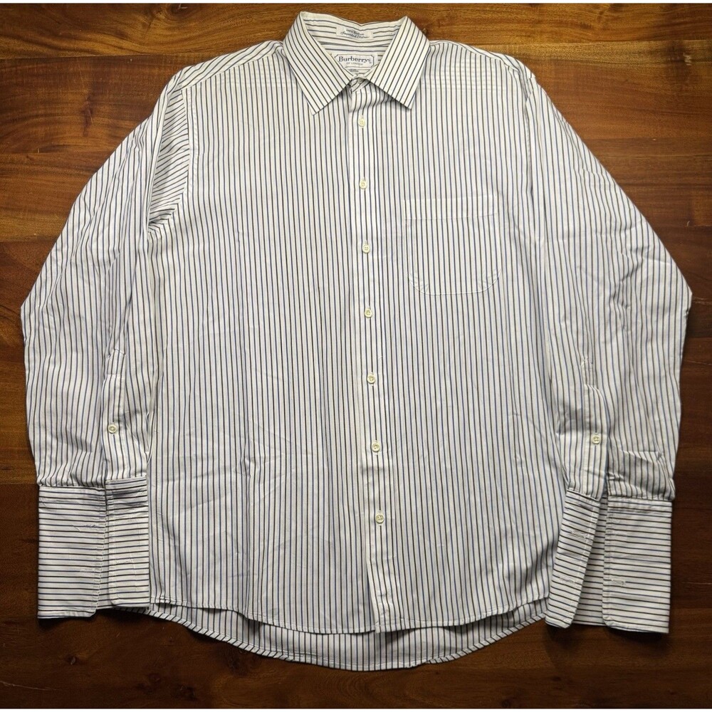 Vintage Burberrys of London Mens Dress Shirt 17 - 34 French Cuff Blue Stripe USA